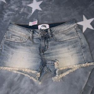 Medium wash jean shorts